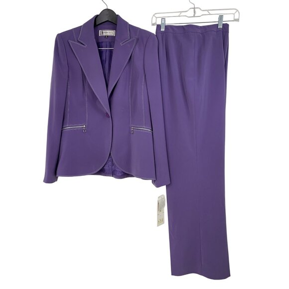 Travis Ayers Purple Two-Piece Pantsuit Size 12/14  RM10201 NWT Lined Blazer - Picture 10 of 16